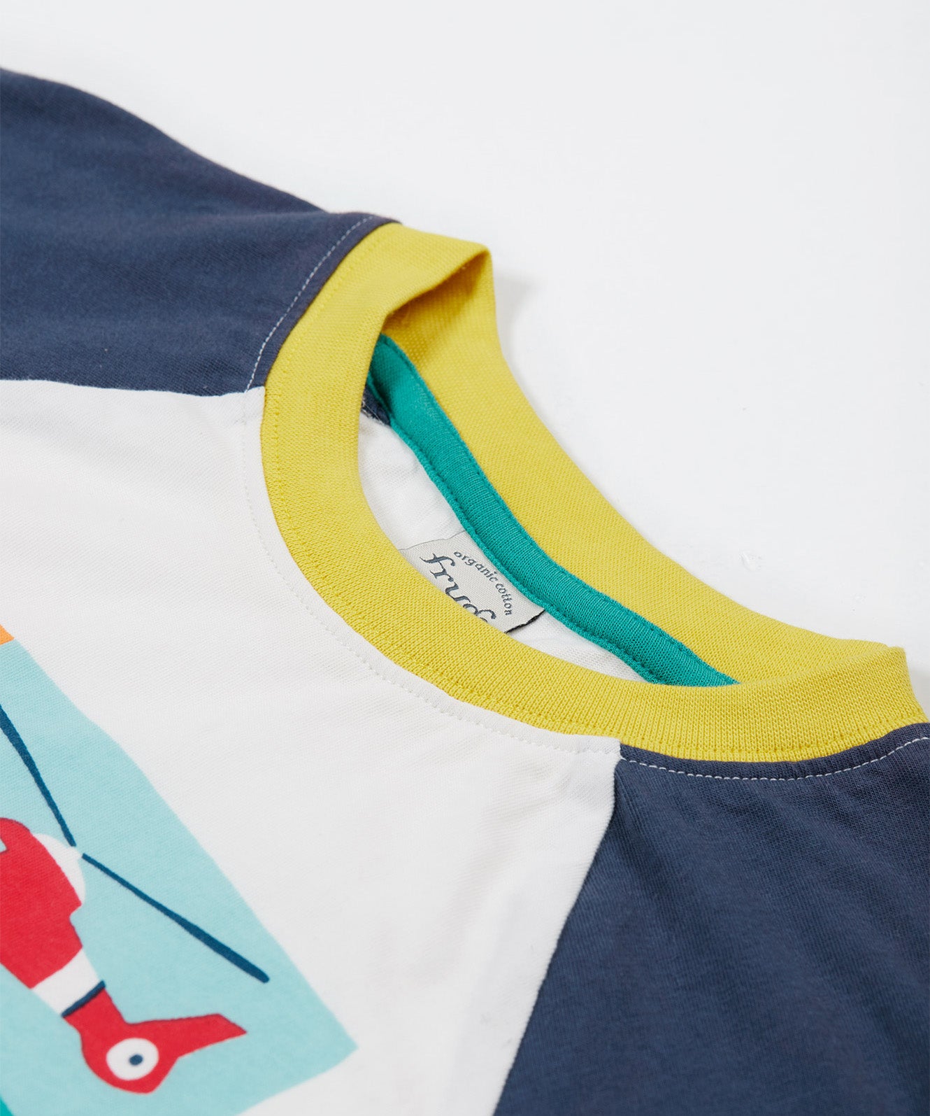 Frugi white and navy short sleeve top rescue design neck detail