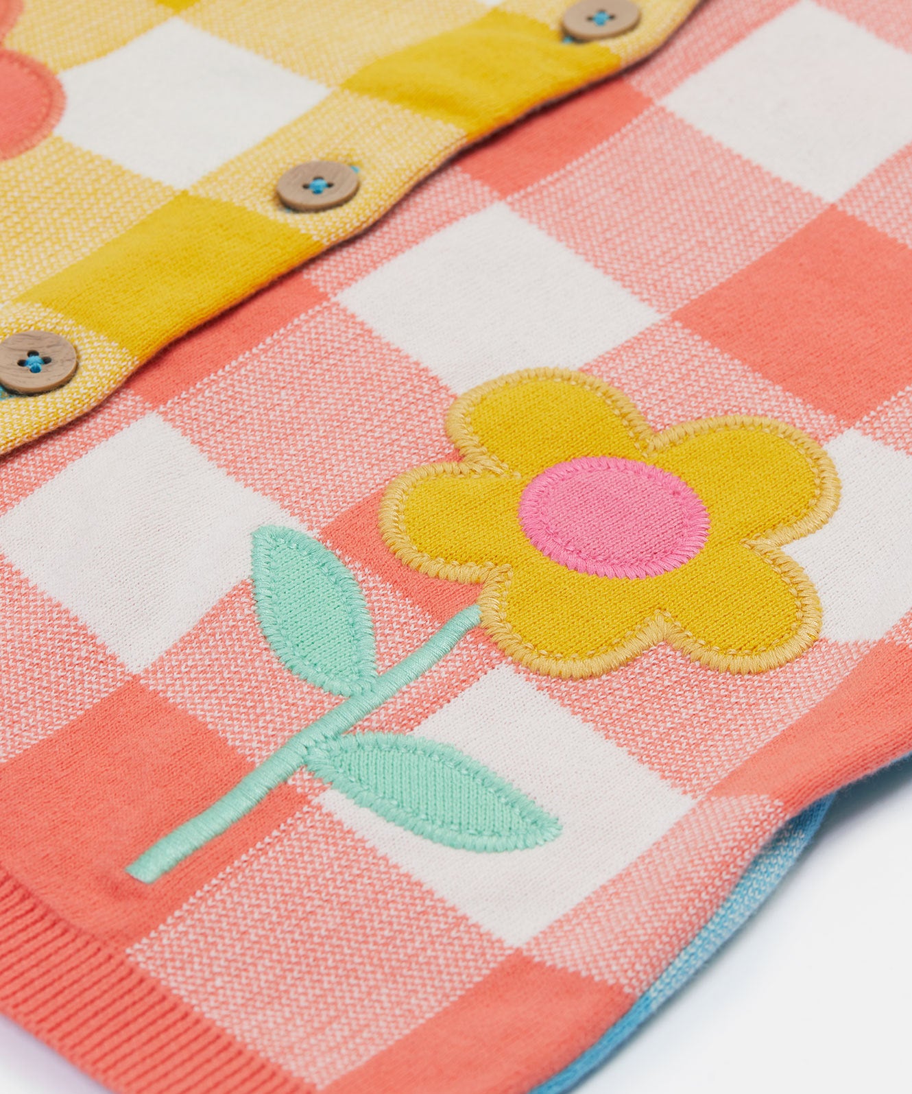 Frugi multicoloured check cardigan daisy design flower detail