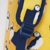 Frugi yellow dry bag puffin design back strap detail