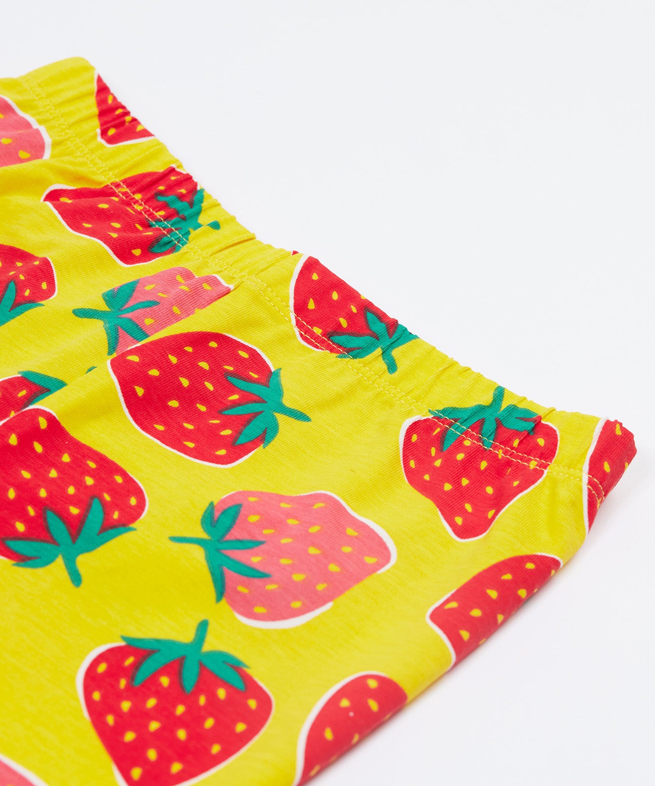 Frugi yellow leggings strawberry patch waist detail