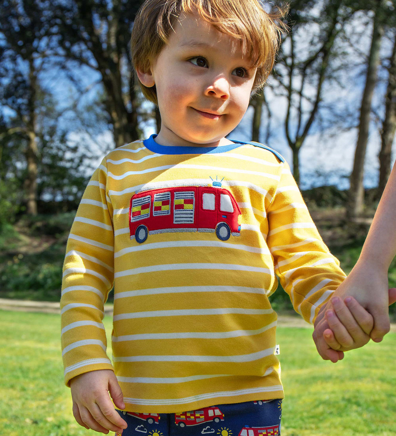 Frugi yellow stripe fire engine long sleeve top