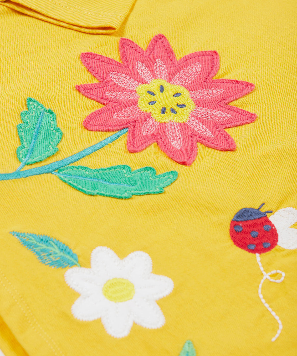 Frugi yellow long sleeve top flowers print detail.