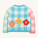 Frugi multicoloured check cardigan daisy design back detail