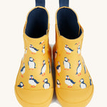 Frugi kids yellow wellington boots puffin design print detail