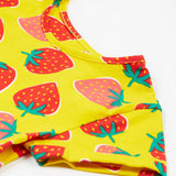 Frugi yellow spring skater dress strawberry patch neck detail