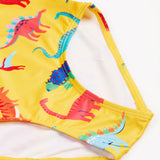 Frugi yellow swim suit dino roar design leg detail