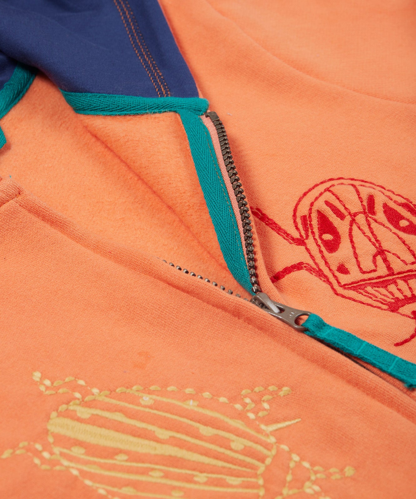 Frugi orange zip hoodie beetles design zip detail