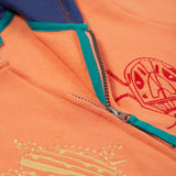 Frugi orange zip hoodie beetles design zip detail