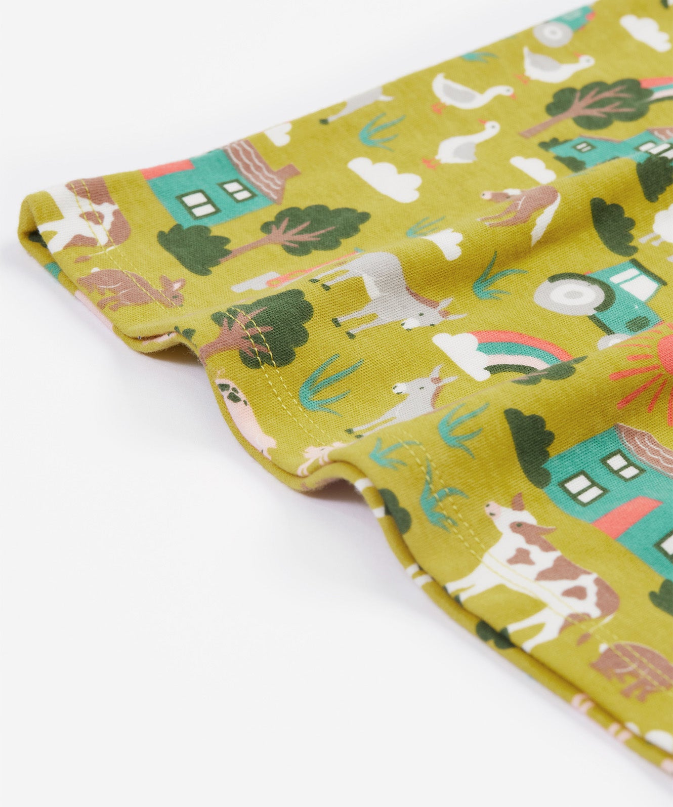 Frugi green dress farm life frill detail