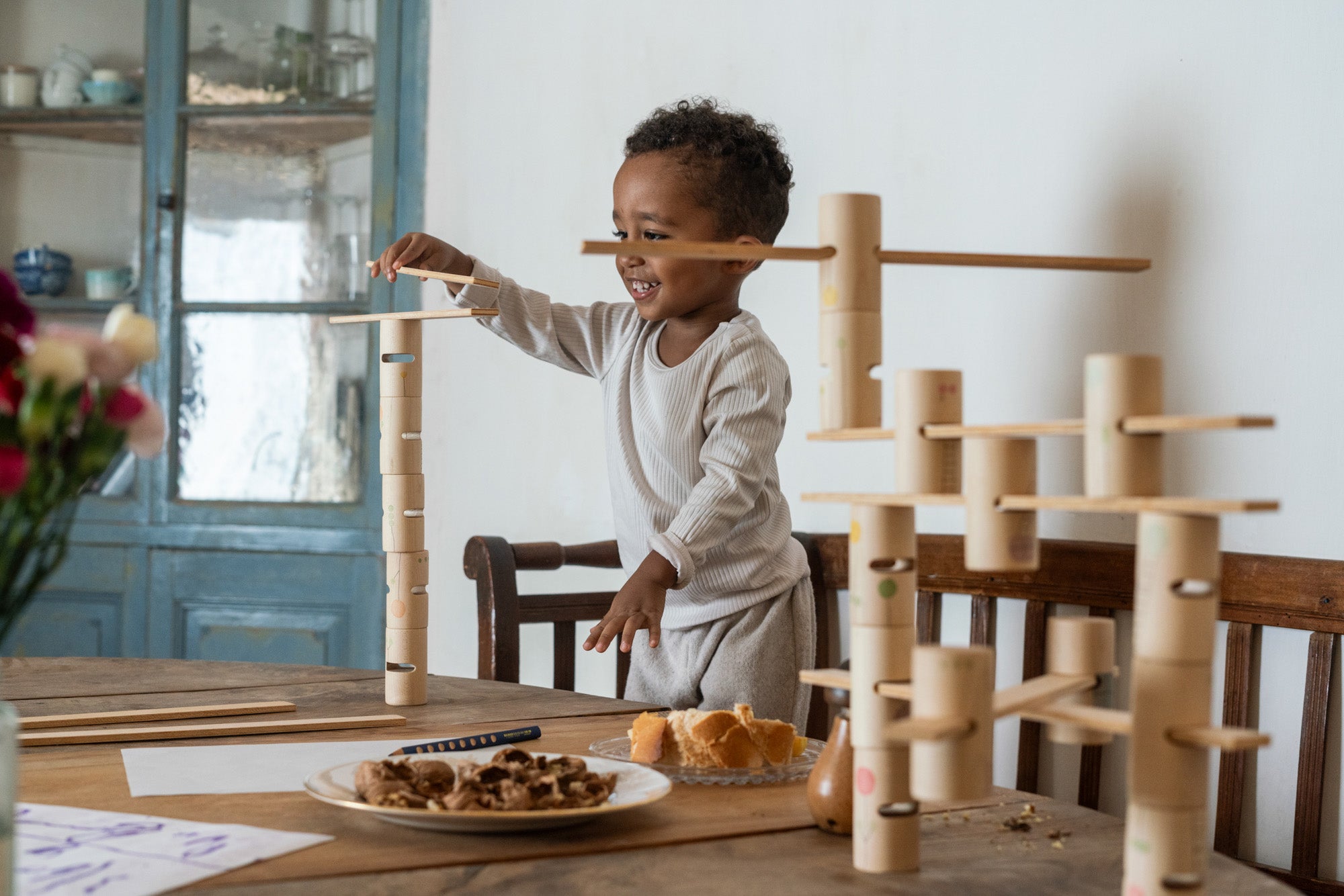 Grapat wooden woodland set tower balancing stack setup on a table