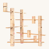 Grapat wooden woodland set setup showing stacking blocks detail on a cream background 