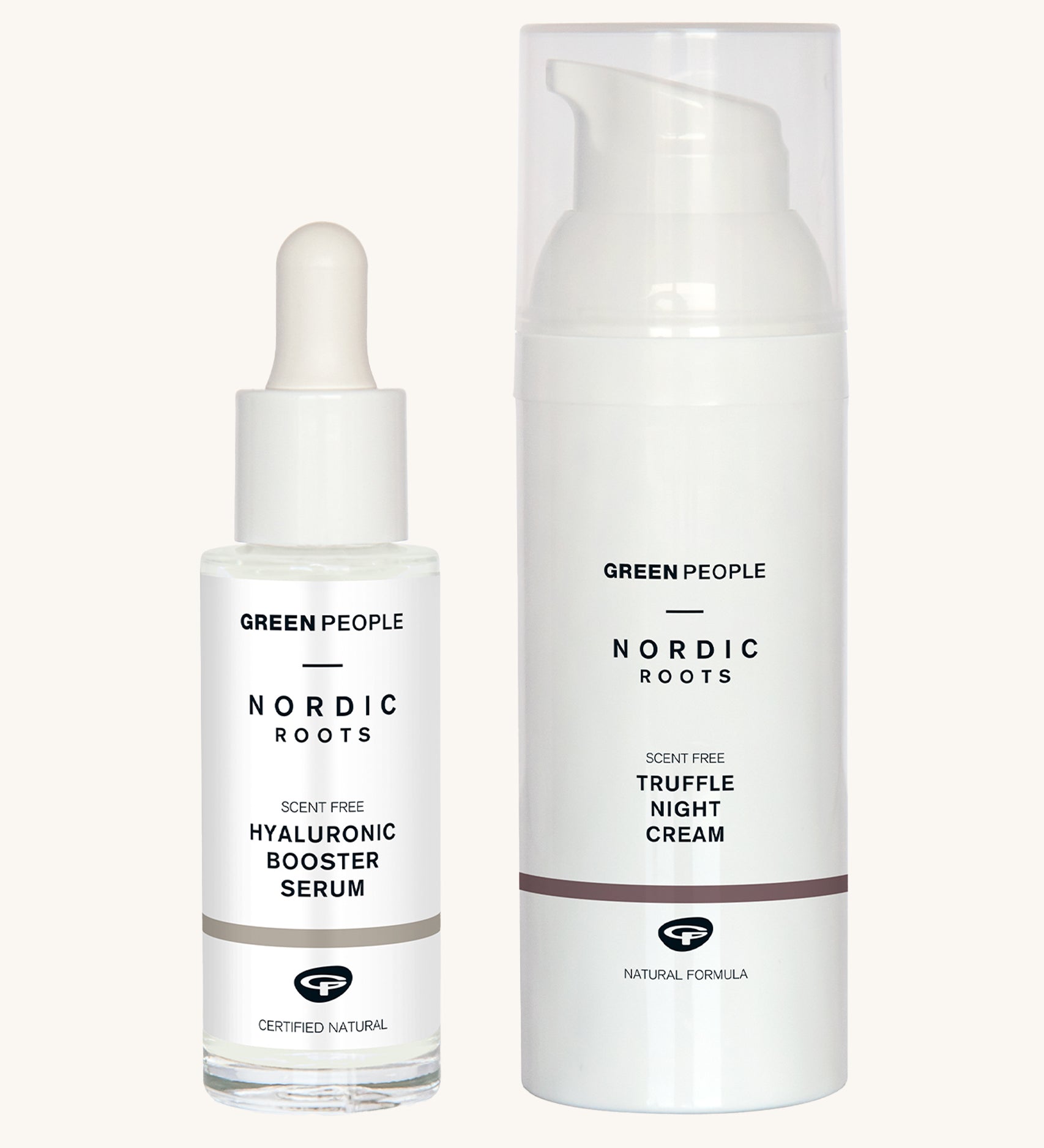 The Green People Hyaluronic Booster Serum, and the Truffle Night Cream from the Green People Nordic Nightcap Skincare Gift Set