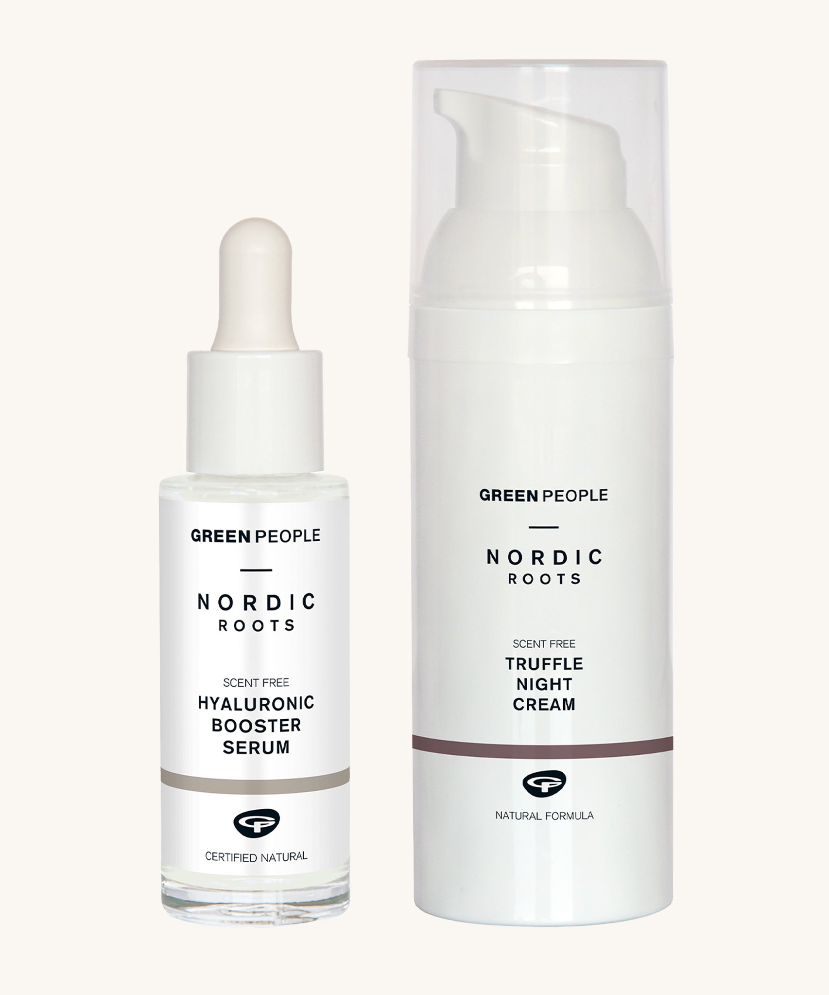 The Green People Hyaluronic Booster Serum, and the Truffle Night Cream from the Green People Nordic Nightcap Skincare Gift Set