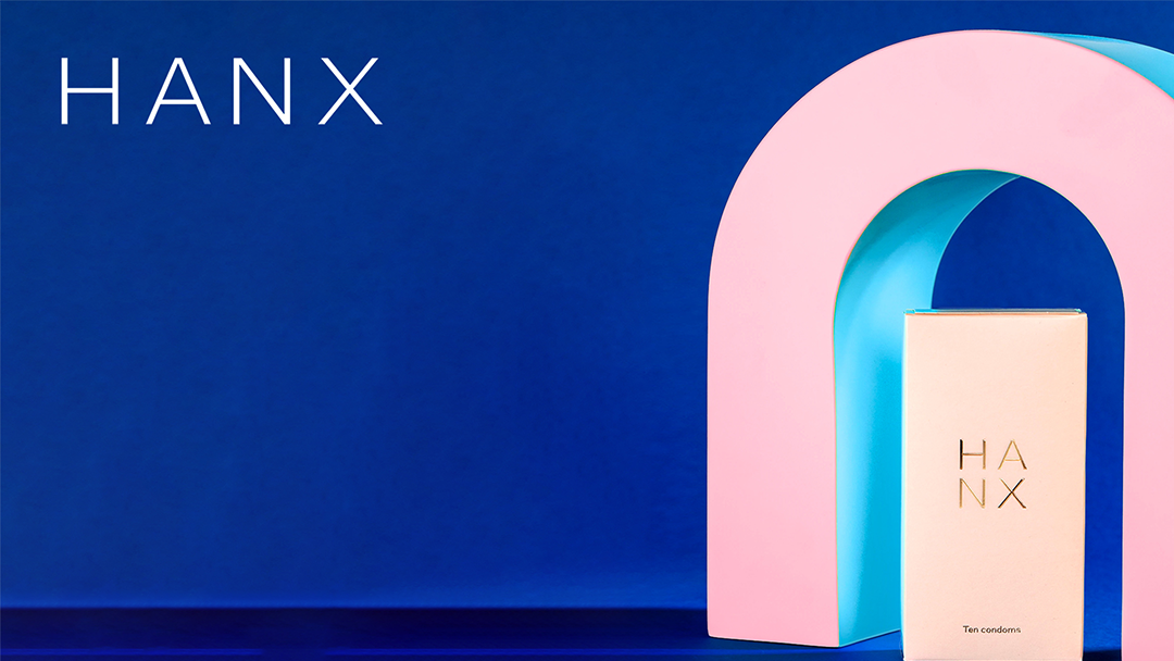 HANX logo with a box of HANX eco-friendly condoms