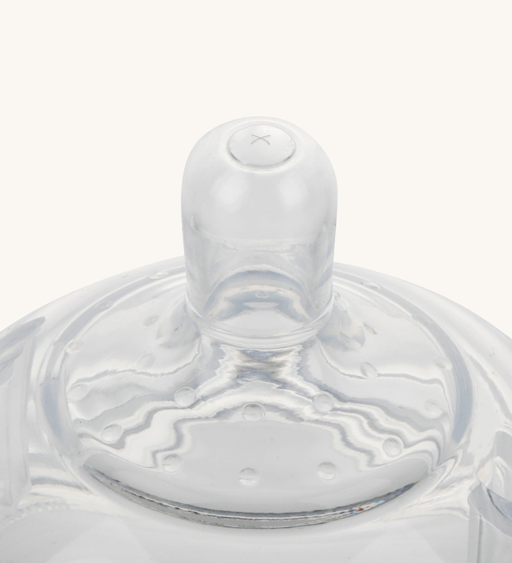 The flow hole of the Variable Generation 3 Silicone Bottle Anti-Colic Nipple is in a cross design