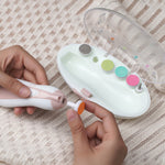 A person attaching a filing pad to the Baby Nail Care Set