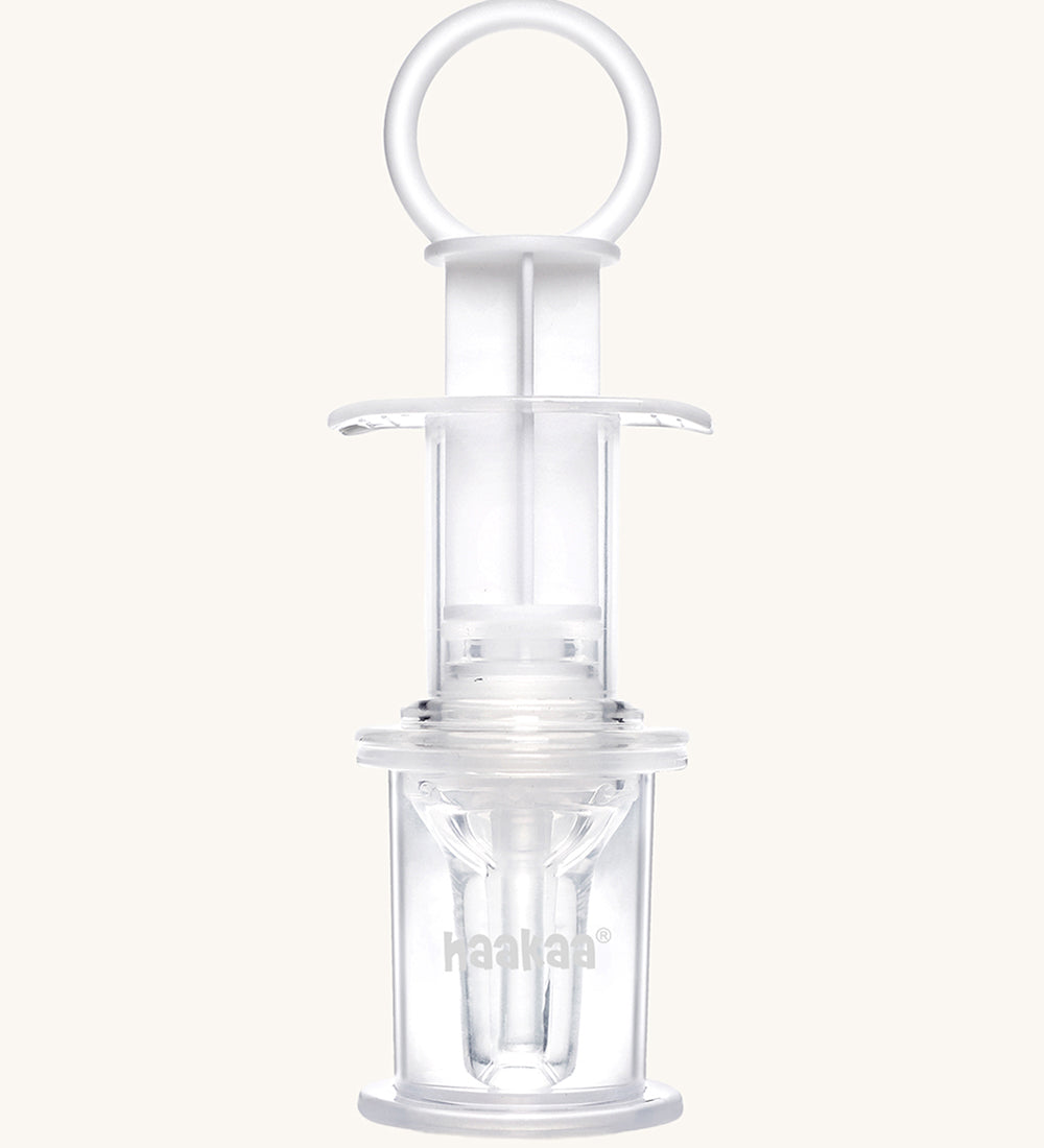 The Haakaa Oral Feeding Syringe with a soft silicone nipple. A perfect way to administer milk, liquid diets and larger quantities of medicine to premature babies. The syringe also has a 20ml cap to hold liquids