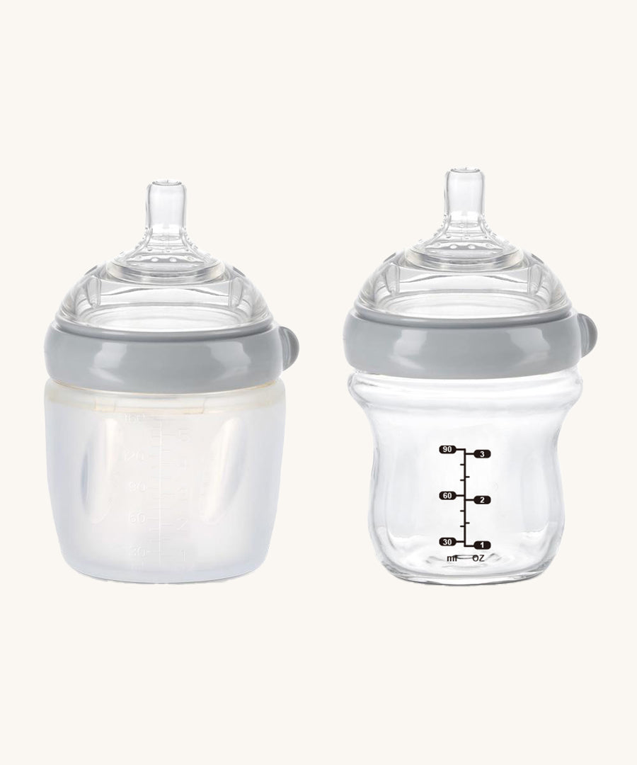 The Generation 3 Silicone Bottle Anti-Colic Nipple, on a Hakkaa Baby bottle