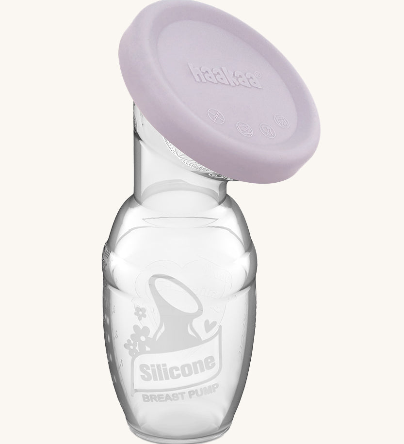 Haakaa Generation 1 100ml Silicone Breast Pump & Silicone Cap Gift Box Set. The Cap is in Lavender