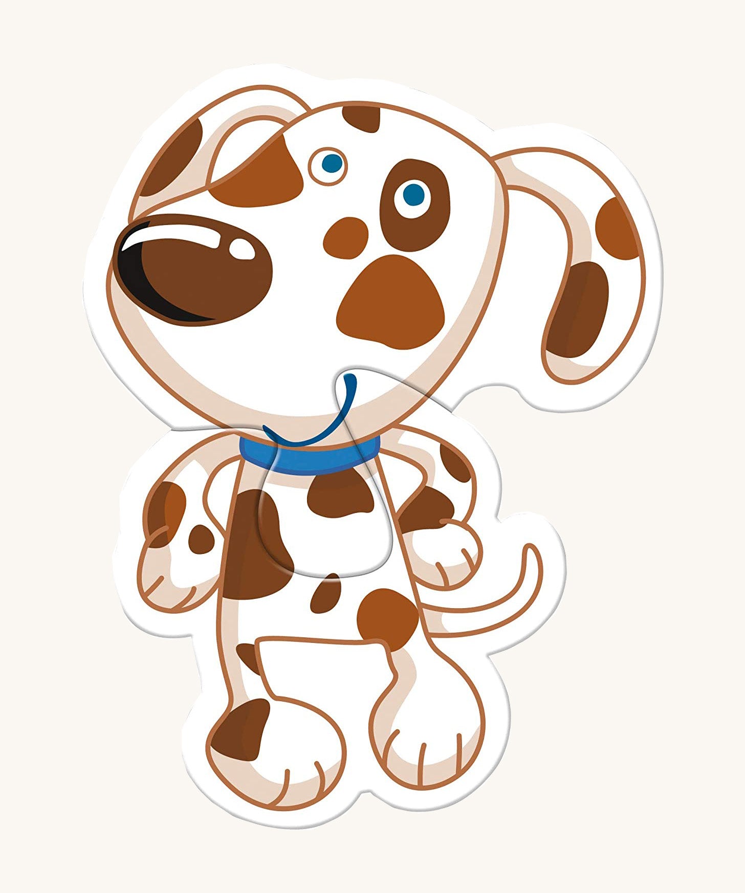 A white and brown dog from the Haba animal puzzle set on a cream background