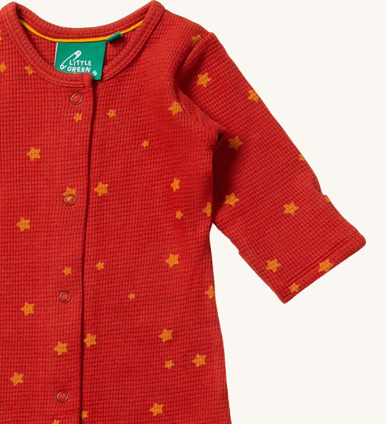 A closer look at the waffle texture fabric, and start detail on the LGR Waffle Babygrow - Hazlenut Stars