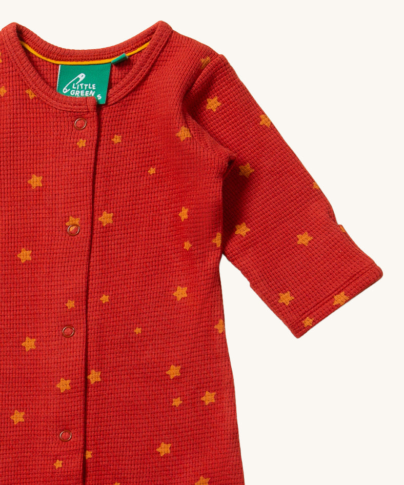 A closer look at the waffle texture fabric, and start detail on the LGR Waffle Babygrow - Hazlenut Stars