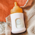 Hevea Wide Neck Glass Baby Bottle With Rubber Sleeve - 150ml