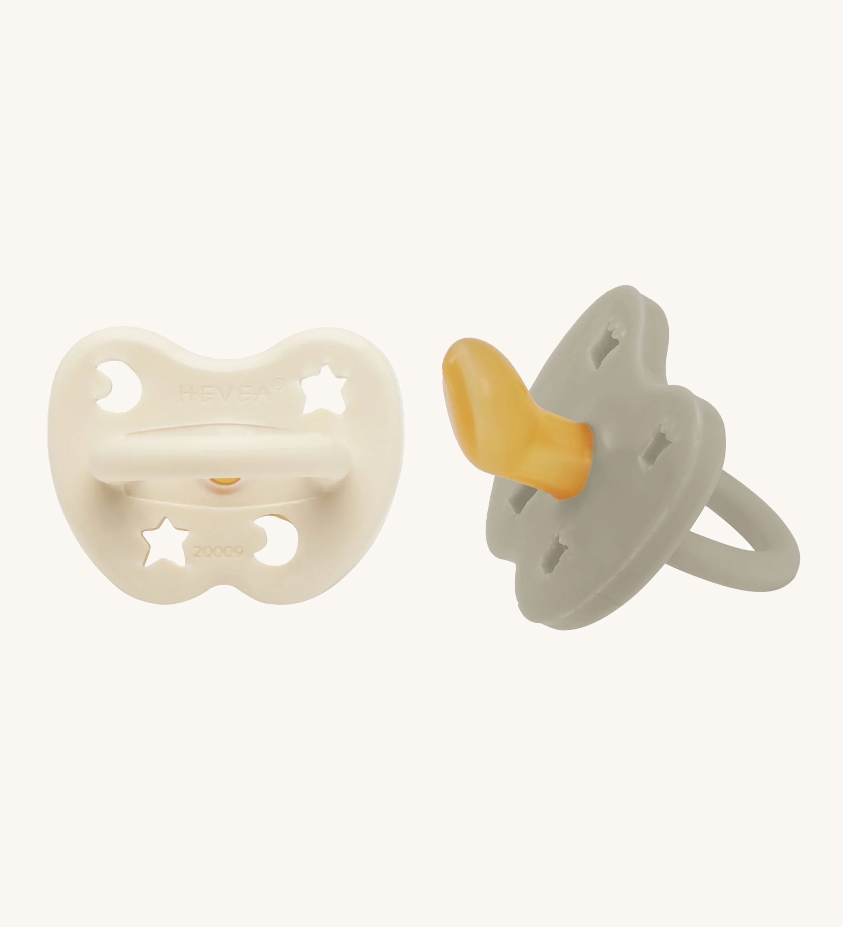 Hevea Orthodontic Baby Pacifier 2 Pack - 0-3 Months in Milky White and Oatmeal colour