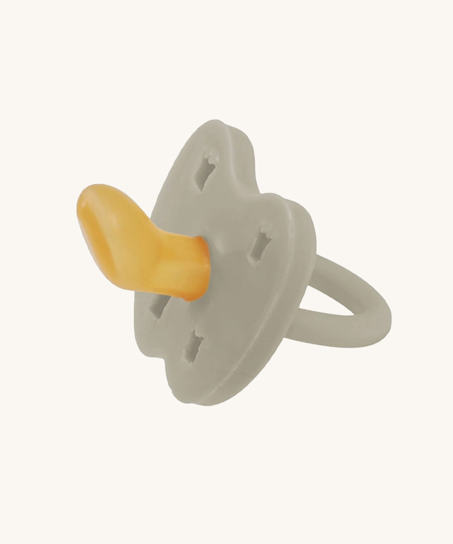 Hevea Orthodontic Baby Pacifier - 0-3 Months in Oatmeal on a cream background