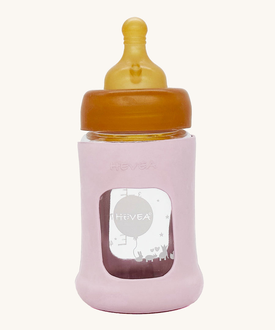 Hevea Wide Neck Glass Baby Bottle With Rubber Sleeve - 150ml