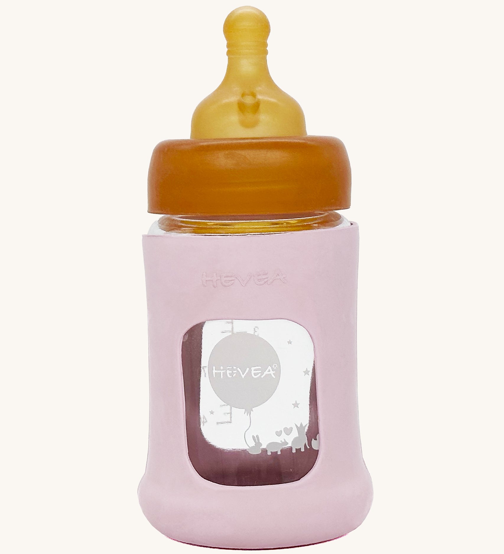 Hevea Wide Neck Glass Baby Bottle With Rubber Sleeve - 150ml