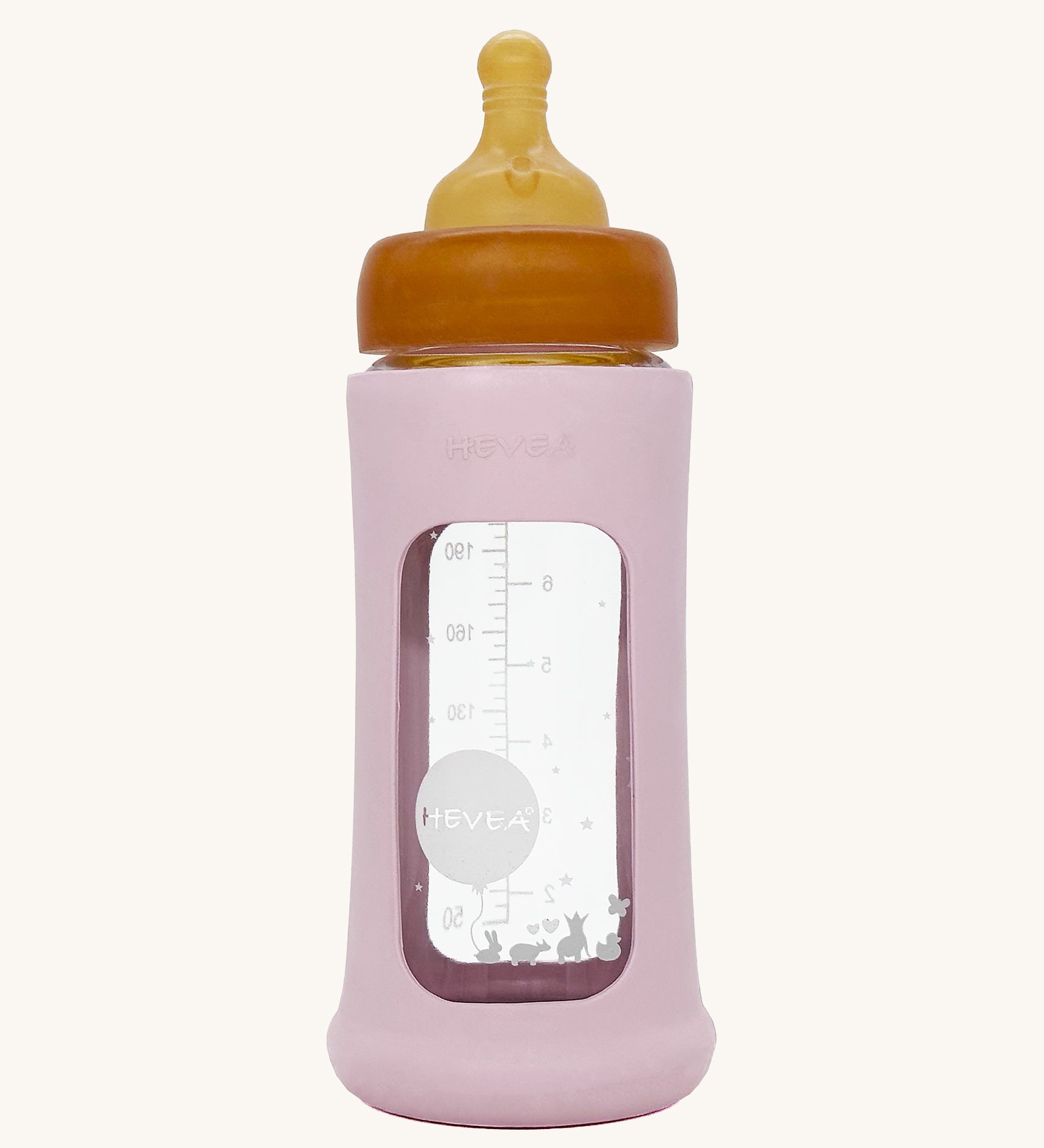 Hevea Glass Bottle Wide Neck With Rubber Sleeve - 250ml in Powder Pink.