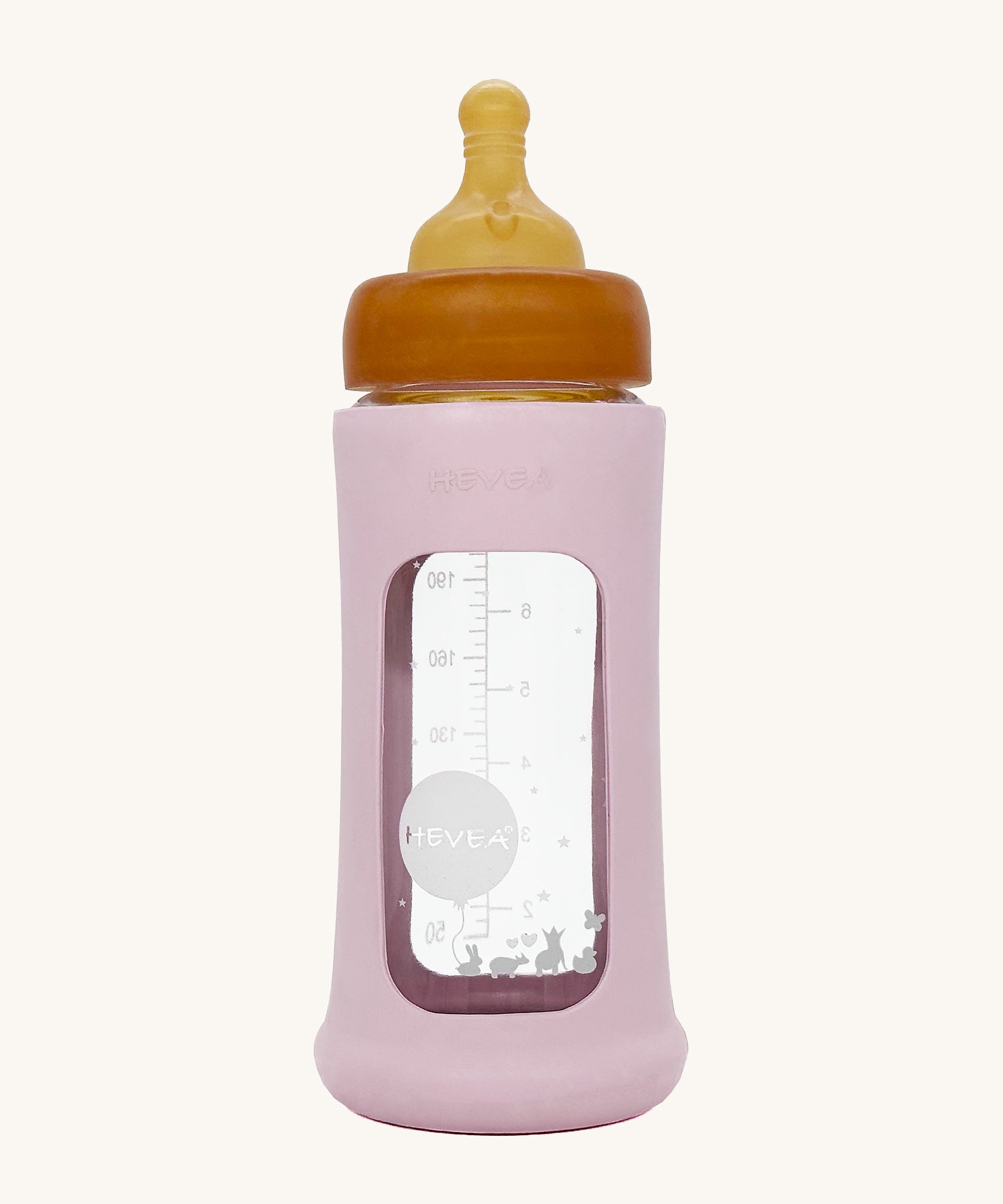 Hevea Glass Bottle Wide Neck With Rubber Sleeve - 250ml in Powder Pink.