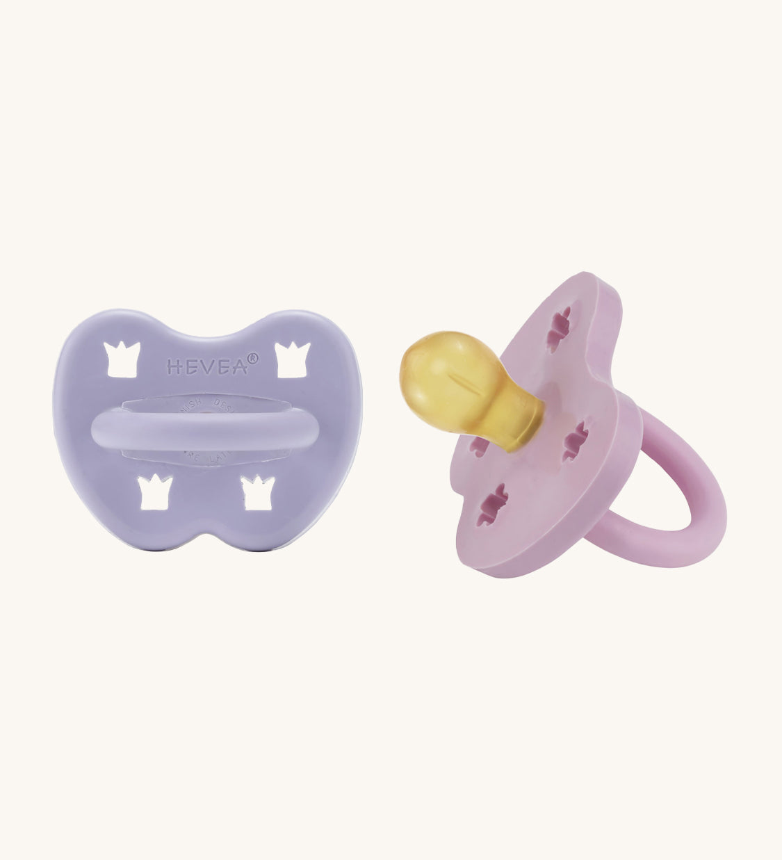 Hevea Round Baby Pacifier 2 Pack - 3-36 Months in Dusty Violet and Light Orchid