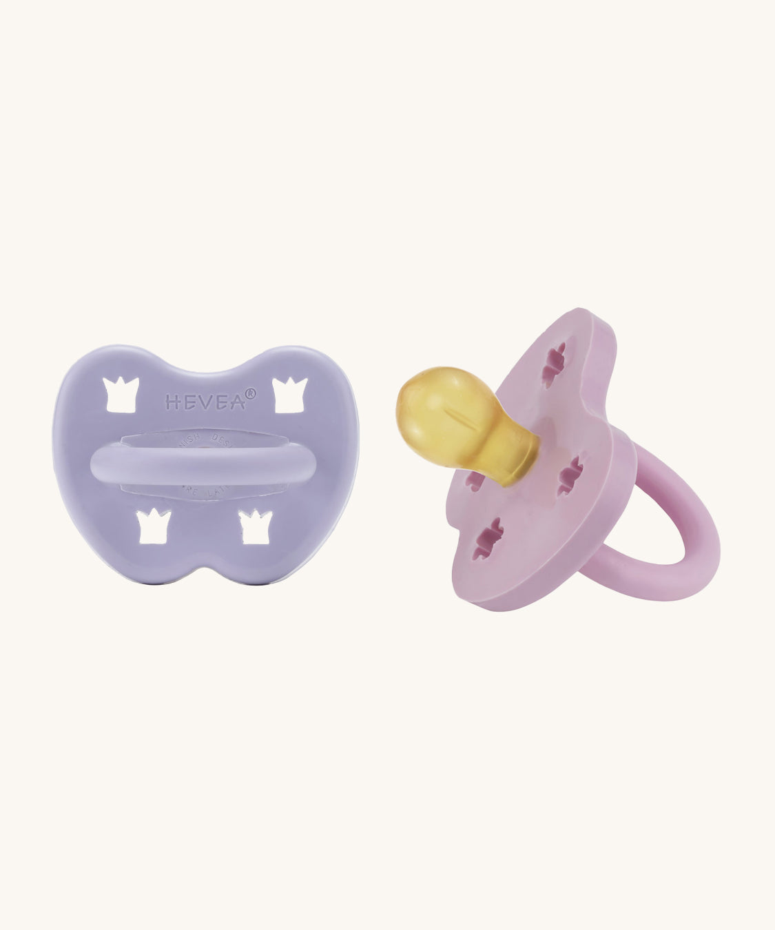 Hevea Round Baby Pacifier 2 Pack - 3-36 Months in Dusty Violet and Light Orchid