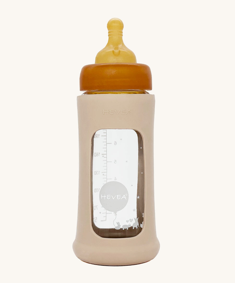 Hevea Glass Bottle Wide Neck With Rubber Sleeve - 250ml in Sand.