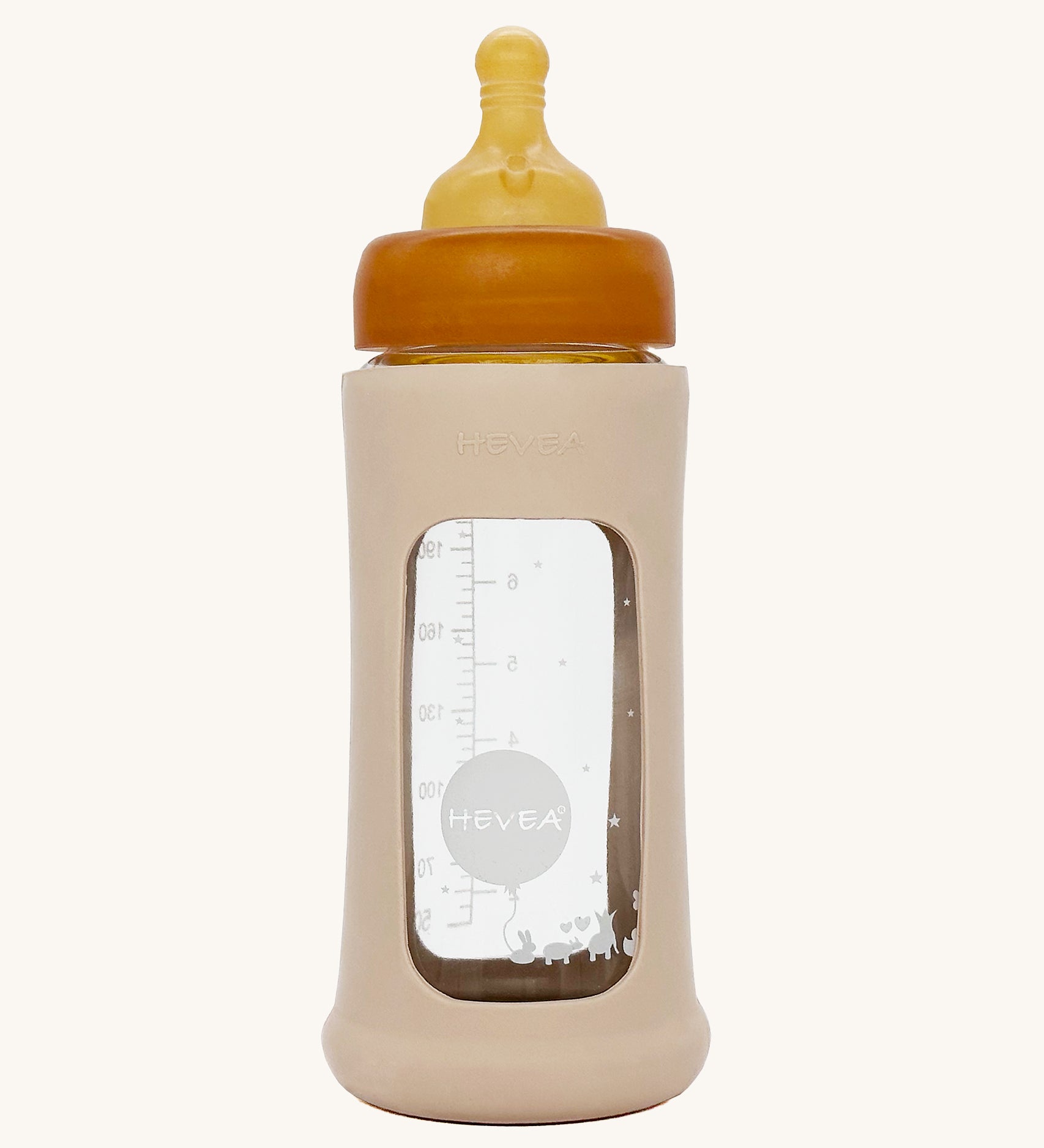 Hevea Glass Bottle Wide Neck With Rubber Sleeve - 250ml in Sand.