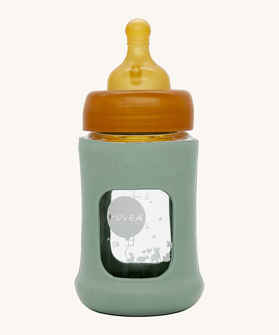 Hevea Wide Neck Glass Baby Bottle With Rubber Sleeve - 150ml