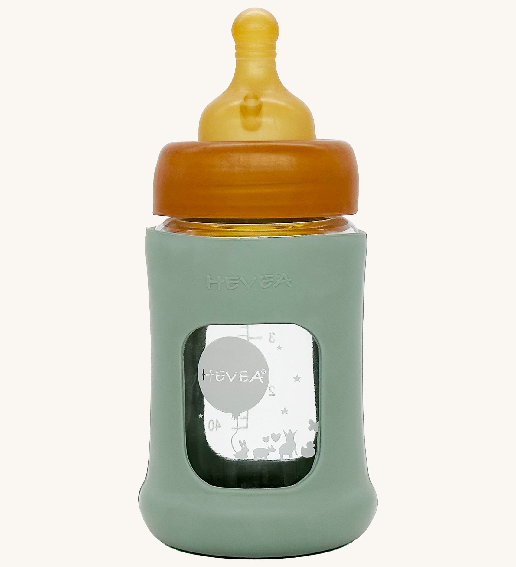 Hevea Wide Neck Glass Baby Bottle With Rubber Sleeve - 150ml