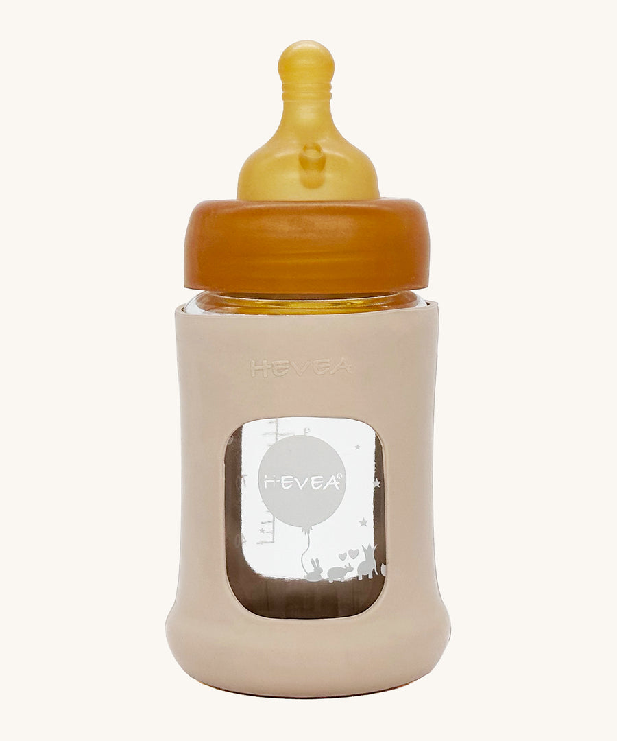 Hevea Wide Neck Glass Baby Bottle With Rubber Sleeve - 150ml