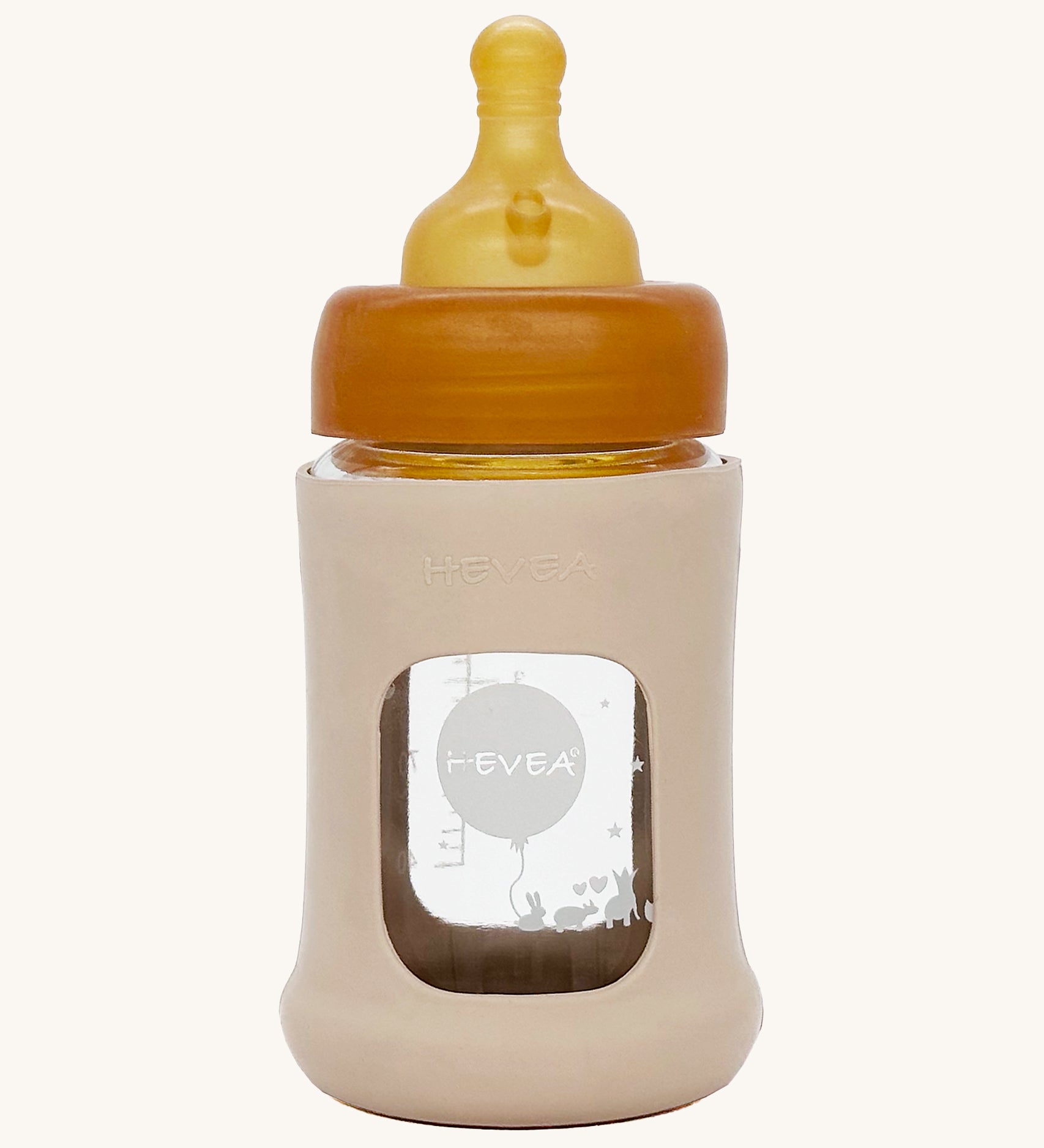 Hevea Wide Neck Glass Baby Bottle With Rubber Sleeve - 150ml