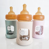 Hevea Wide Neck Glass Baby Bottle With Rubber Sleeve - 150ml