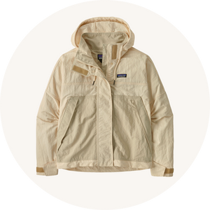 Patagonia cream jacket on cream background to represent women's jackets and coats at Babipur.