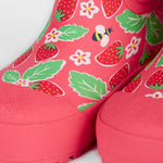 Frugi kids pink wellington strawberries design toe and print detail