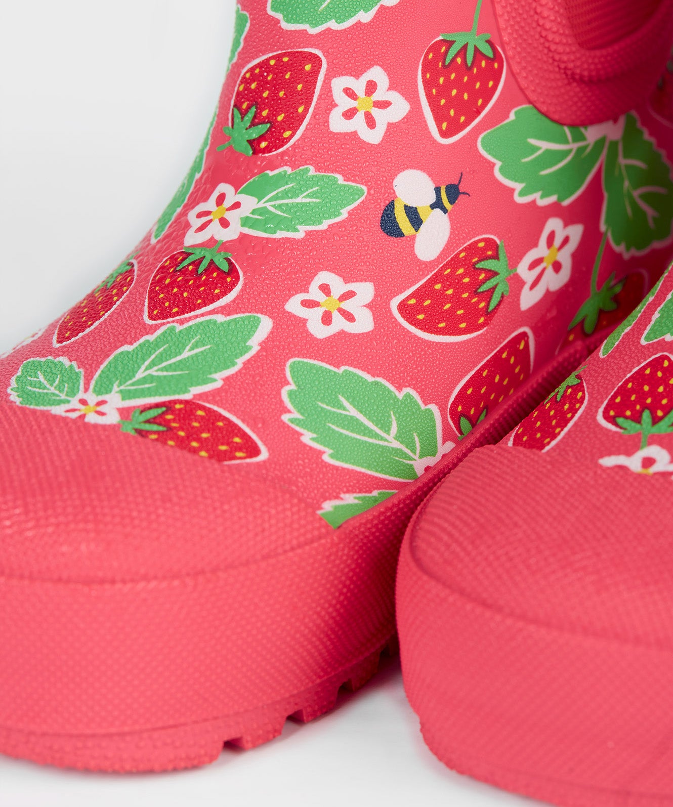 Frugi kids pink wellington strawberries design toe and print detail