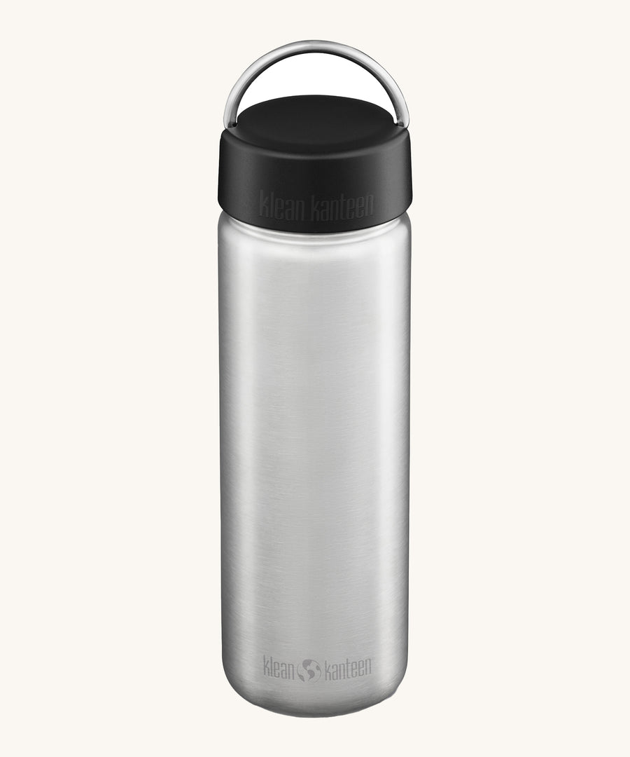 Klean Kanteen 27oz Wide Bottle with loop cap, on a cream background