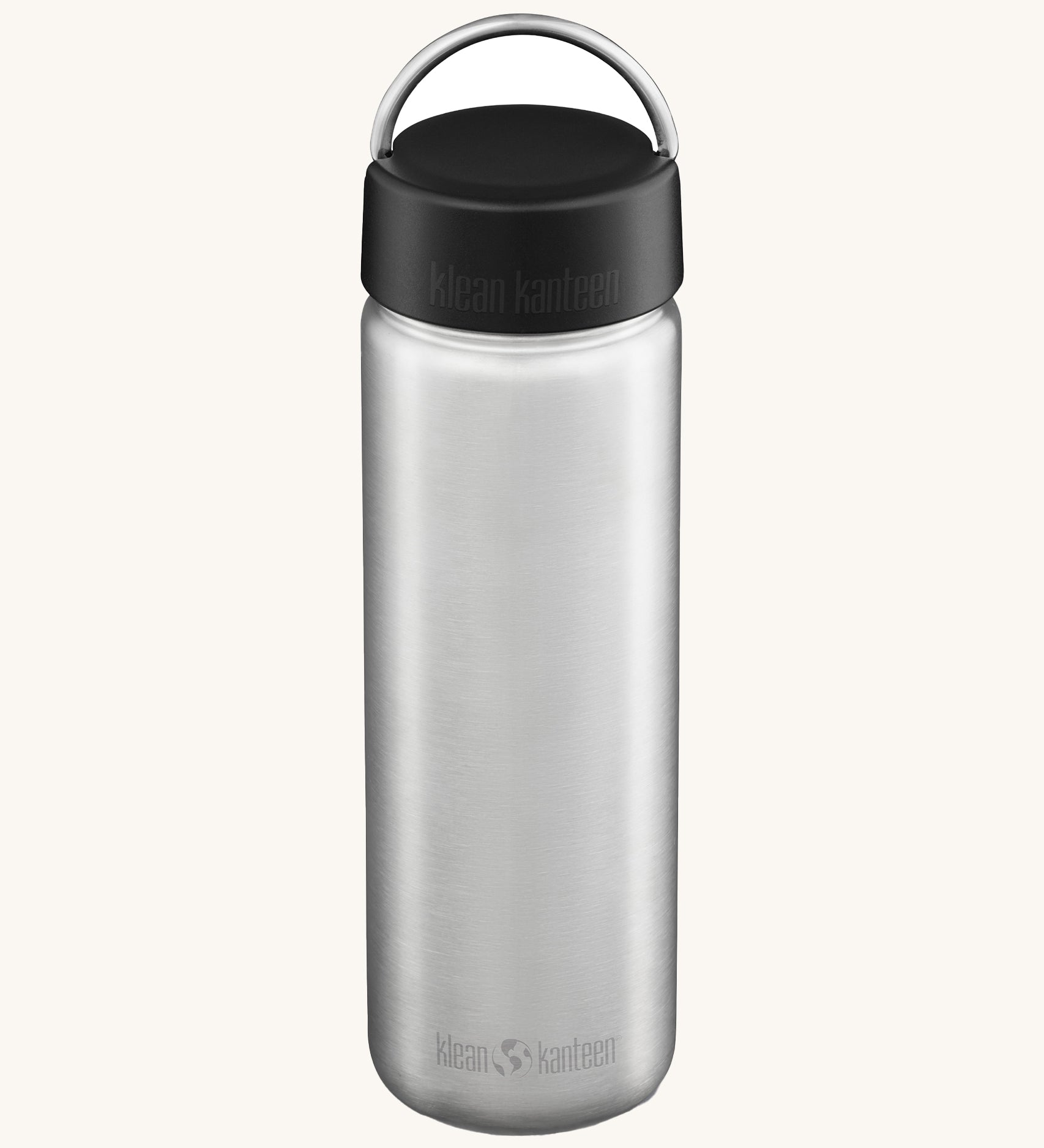 Klean Kanteen 27oz Wide Bottle with loop cap, on a cream background