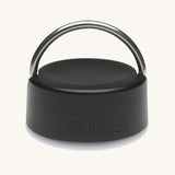 The Klean Kanteen Wide Loop Cap - With Bale, in black with the carry lid up, on a plain background