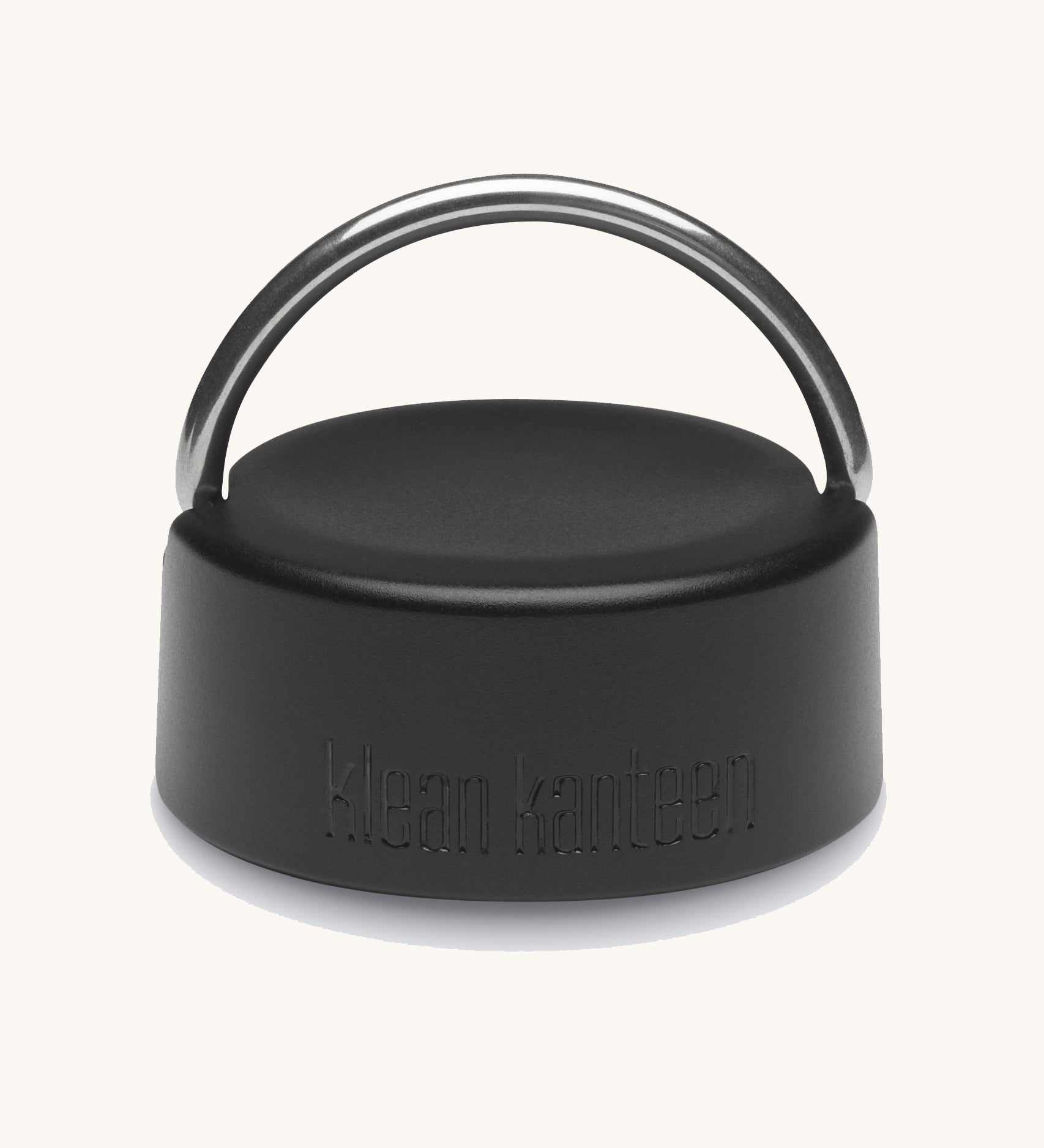 The Klean Kanteen Wide Loop Cap - With Bale, in black with the carry lid up, on a plain background