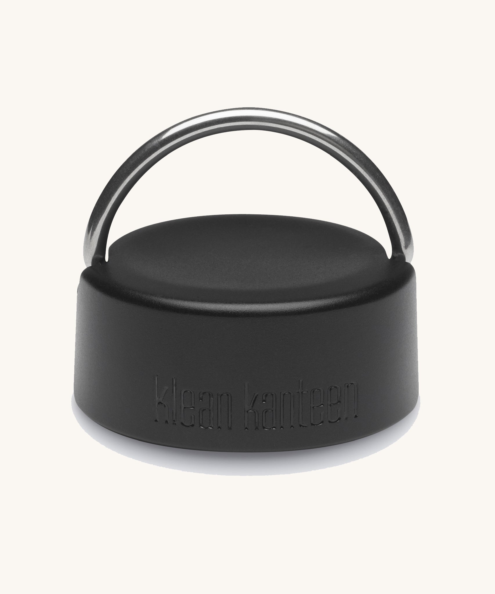 The Klean Kanteen Wide Loop Cap - With Bale, in black with the carry lid up, on a plain background